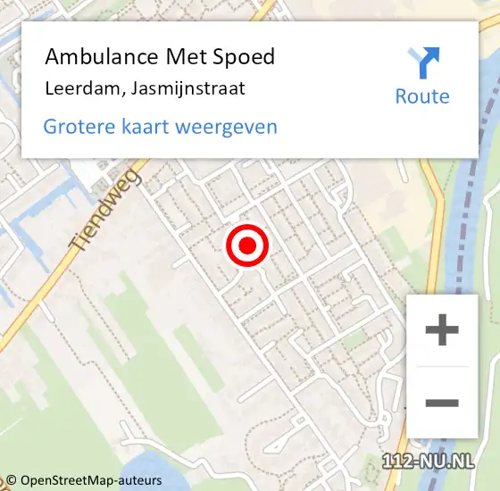 Locatie op kaart van de 112 melding: Ambulance Met Spoed Naar Leerdam, Jasmijnstraat op 14 augustus 2016 16:08