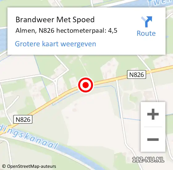 Locatie op kaart van de 112 melding: Brandweer Met Spoed Naar Almen, N826 hectometerpaal: 4,6 op 24 december 2013 07:51