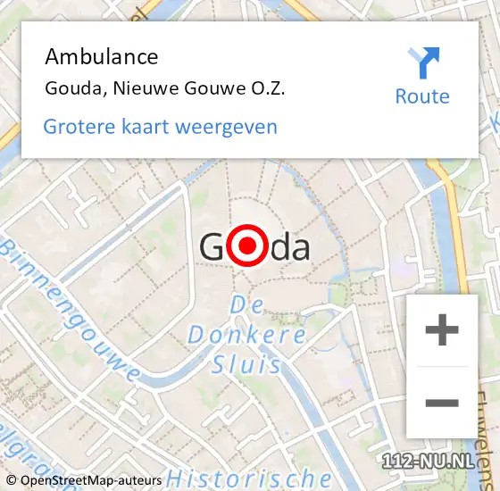 Locatie op kaart van de 112 melding: Ambulance Gouda, Inzet op 15 augustus 2016 10:50