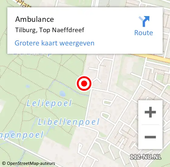 Locatie op kaart van de 112 melding: Ambulance Tilburg, Top Naeffdreef op 15 augustus 2016 22:05