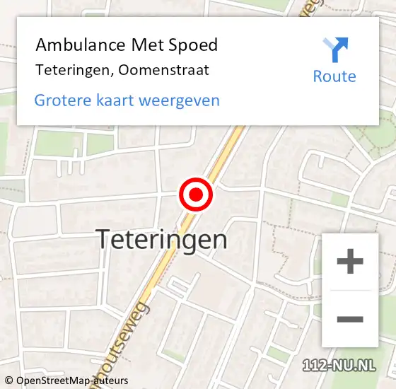 Locatie op kaart van de 112 melding: Ambulance Met Spoed Naar Teteringen, Oomenstraat op 16 augustus 2016 10:54
