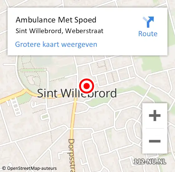 Locatie op kaart van de 112 melding: Ambulance Met Spoed Naar Sint Willebrord, Weberstraat op 16 augustus 2016 11:17