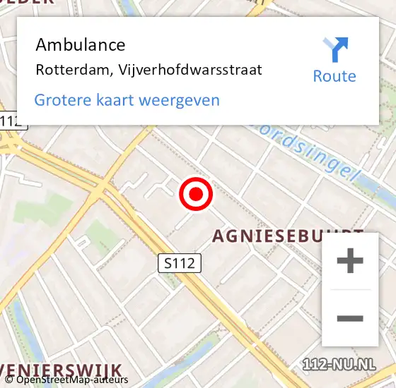 Locatie op kaart van de 112 melding: Ambulance Rotterdam, Vijverhofdwarsstraat op 16 augustus 2016 11:56