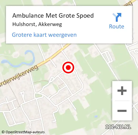 Locatie op kaart van de 112 melding: Ambulance Met Grote Spoed Naar Hulshorst, Akkerweg op 16 augustus 2016 14:41