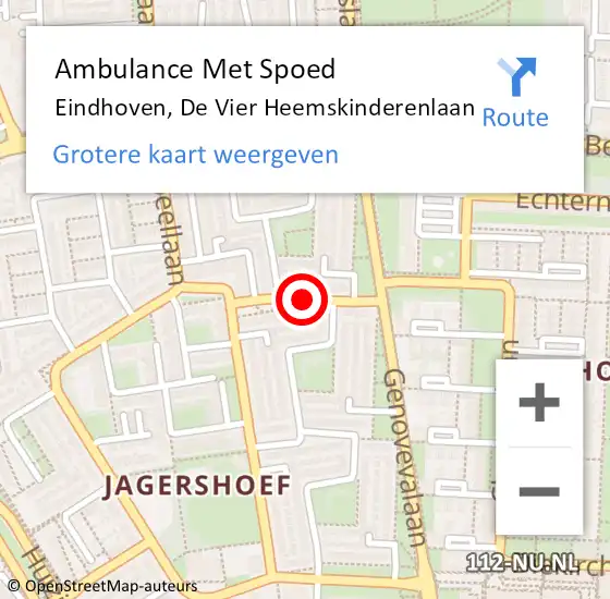 Locatie op kaart van de 112 melding: Ambulance Met Spoed Naar Eindhoven, De Vier Heemskinderenlaan op 16 augustus 2016 16:51