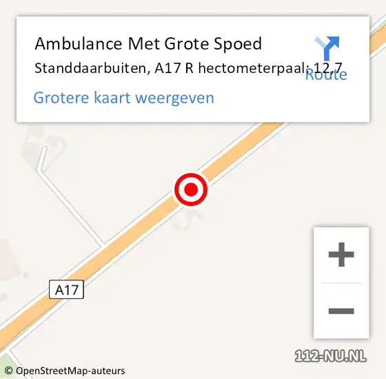 Locatie op kaart van de 112 melding: Ambulance Met Grote Spoed Naar Standdaarbuiten, A17 R hectometerpaal: 12,7 op 18 augustus 2016 00:40