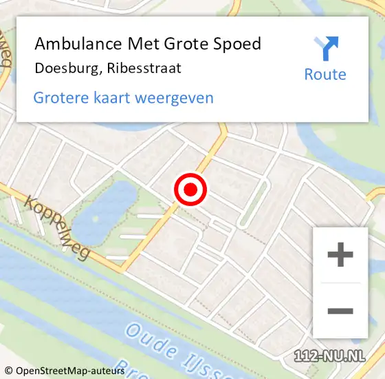 Locatie op kaart van de 112 melding: Ambulance Met Grote Spoed Naar Doesburg, Ribesstraat op 18 augustus 2016 08:43