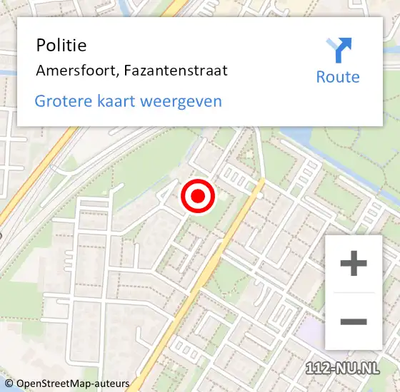 Locatie op kaart van de 112 melding: Politie Amersfoort, Fazantenstraat op 18 augustus 2016 17:10