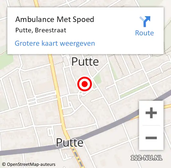 Locatie op kaart van de 112 melding: Ambulance Met Spoed Naar Putte, Breestraat op 19 augustus 2016 08:37