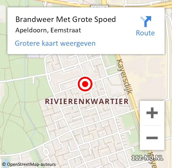 Locatie op kaart van de 112 melding: Brandweer Met Grote Spoed Naar Apeldoorn, Eemstraat op 19 augustus 2016 11:07