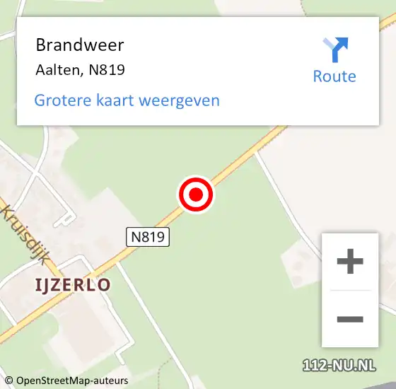 Locatie op kaart van de 112 melding: Brandweer Aalten, N819 op 19 augustus 2016 16:34