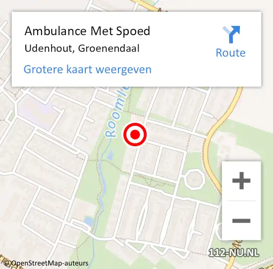 Locatie op kaart van de 112 melding: Ambulance Met Spoed Naar Udenhout, Groenendaal op 19 augustus 2016 17:08