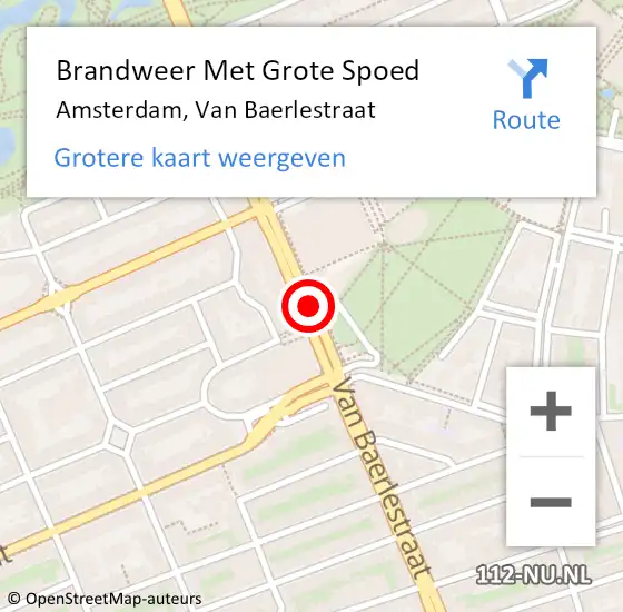 Locatie op kaart van de 112 melding: Brandweer Met Grote Spoed Naar Amsterdam, Van Baerlestraat op 19 augustus 2016 20:18