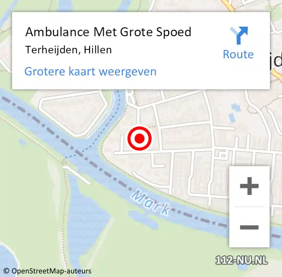 Locatie op kaart van de 112 melding: Ambulance Met Grote Spoed Naar Terheijden, Hillen op 19 augustus 2016 20:41