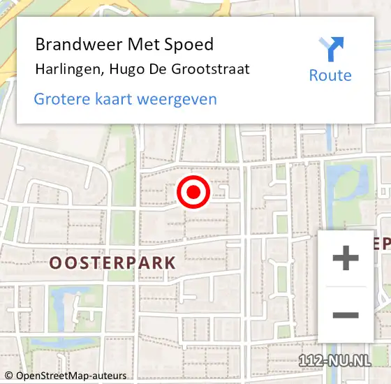 Locatie op kaart van de 112 melding: Brandweer Met Spoed Naar Harlingen, Hugo De Grootstraat op 20 augustus 2016 06:52