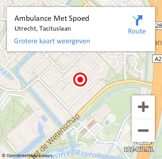 Locatie op kaart van de 112 melding: Ambulance Met Spoed Naar Utrecht, Tacituslaan op 20 augustus 2016 07:42