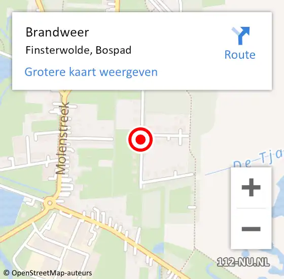 Locatie op kaart van de 112 melding: Brandweer Finsterwolde, Bospad op 20 augustus 2016 08:51