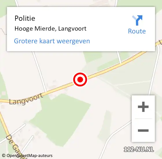 Locatie op kaart van de 112 melding: Politie Hooge Mierde, Langvoort op 20 augustus 2016 20:32