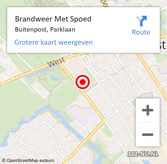 Locatie op kaart van de 112 melding: Brandweer Met Spoed Naar Buitenpost, Parklaan op 21 augustus 2016 01:44