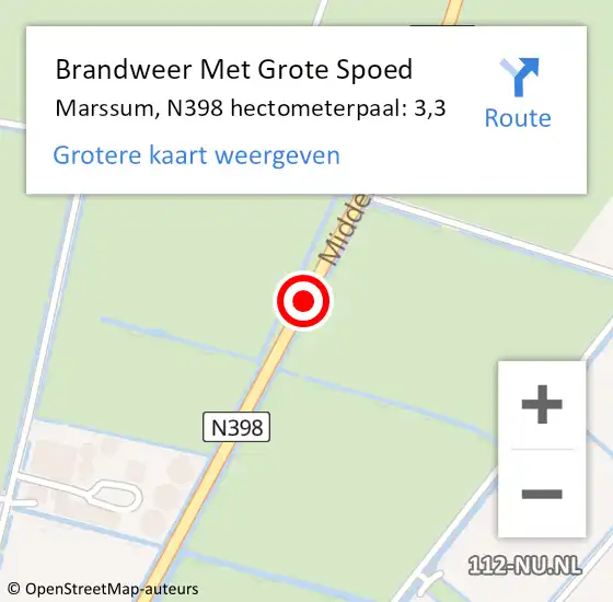 Locatie op kaart van de 112 melding: Brandweer Met Grote Spoed Naar Marssum, N398 hectometerpaal: 3,3 op 21 augustus 2016 12:28