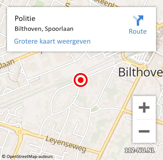 Locatie op kaart van de 112 melding: Politie Bilthoven, Spoorlaan op 21 augustus 2016 13:05