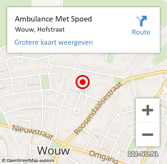Locatie op kaart van de 112 melding: Ambulance Met Spoed Naar Wouw, Hofstraat op 21 augustus 2016 19:51