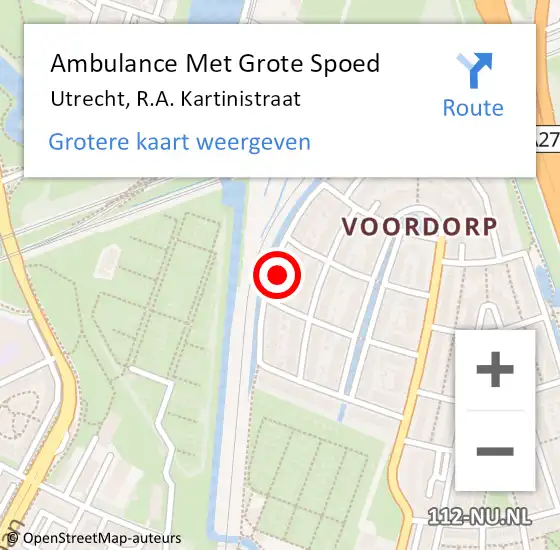 Locatie op kaart van de 112 melding: Ambulance Met Grote Spoed Naar Utrecht, R.A. Kartinistraat op 21 augustus 2016 21:42