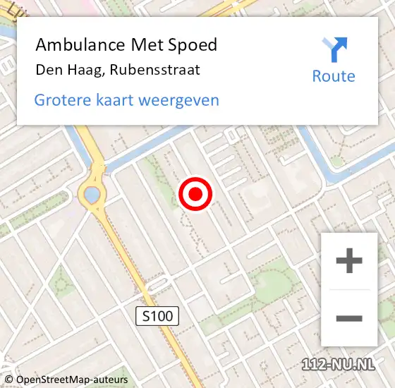 Locatie op kaart van de 112 melding: Ambulance Met Spoed Naar Den Haag, Rubensstraat op 21 augustus 2016 23:18