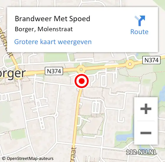 Locatie op kaart van de 112 melding: Brandweer Met Spoed Naar Borger, Molenstraat op 24 december 2013 16:40
