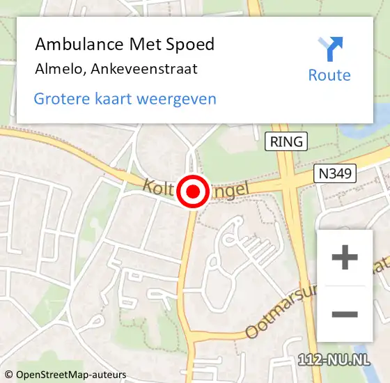 Locatie op kaart van de 112 melding: Ambulance Met Spoed Naar Almelo, Ankeveenstraat op 23 augustus 2016 03:10