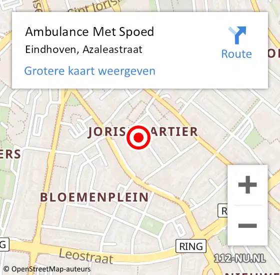 Locatie op kaart van de 112 melding: Ambulance Met Spoed Naar Eindhoven, Azaleastraat op 23 augustus 2016 03:39