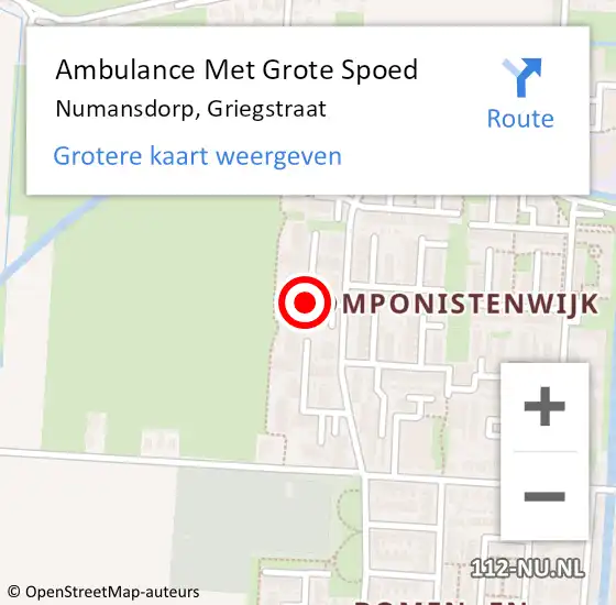 Locatie op kaart van de 112 melding: Ambulance Met Grote Spoed Naar Numansdorp, Griegstraat op 23 augustus 2016 17:54