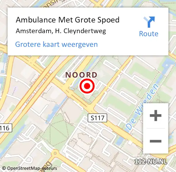 Locatie op kaart van de 112 melding: Ambulance Met Grote Spoed Naar Amsterdam, H. Cleyndertweg op 23 augustus 2016 18:03