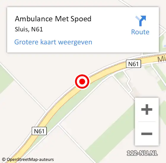 Locatie op kaart van de 112 melding: Ambulance Met Spoed Naar Sluis, N61 op 23 augustus 2016 19:12