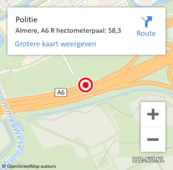 Locatie op kaart van de 112 melding: Politie Almere, A6 R hectometerpaal: 46,0 op 23 augustus 2016 19:38