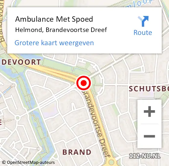 Locatie op kaart van de 112 melding: Ambulance Met Spoed Naar Helmond, Brandevoortse Dreef op 23 augustus 2016 19:50