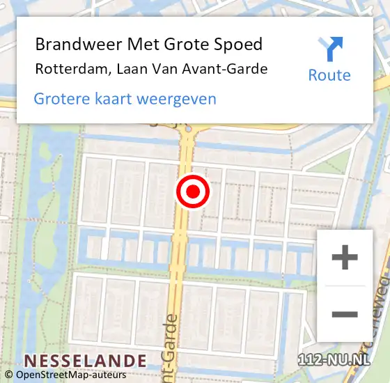 Locatie op kaart van de 112 melding: Brandweer Met Grote Spoed Naar Rotterdam, Laan Van Avant-Garde op 23 augustus 2016 21:22