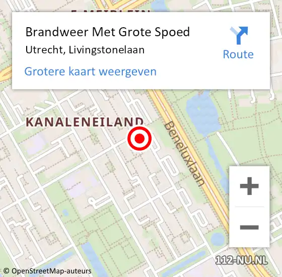 Locatie op kaart van de 112 melding: Brandweer Met Grote Spoed Naar Utrecht, Livingstonelaan op 23 augustus 2016 22:39