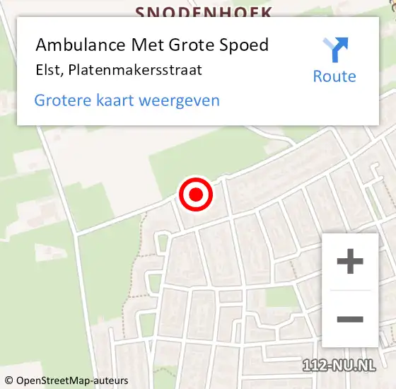 Locatie op kaart van de 112 melding: Ambulance Met Grote Spoed Naar Elst, Platenmakersstraat op 23 augustus 2016 22:51