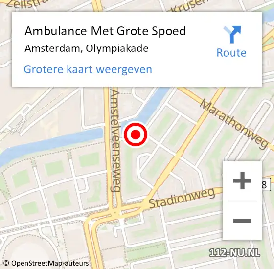 Locatie op kaart van de 112 melding: Ambulance Met Grote Spoed Naar Amsterdam, Olympiakade op 23 augustus 2016 22:54