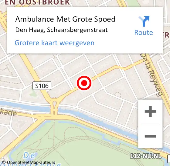 Locatie op kaart van de 112 melding: Ambulance Met Grote Spoed Naar Den Haag, Schaarsbergenstraat op 23 augustus 2016 22:59