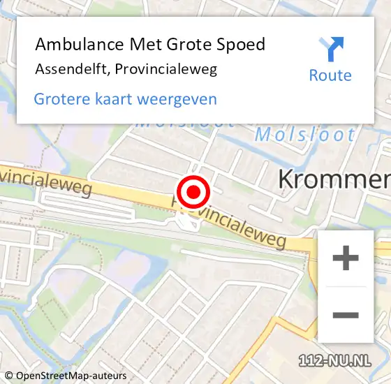 Locatie op kaart van de 112 melding: Ambulance Met Grote Spoed Naar Assendelft, Provincialeweg op 23 augustus 2016 22:59