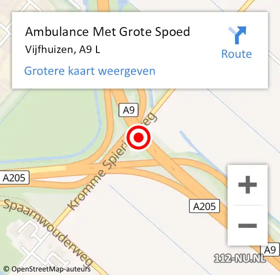 Locatie op kaart van de 112 melding: Ambulance Met Grote Spoed Naar Vijfhuizen, A9 L op 23 augustus 2016 23:12
