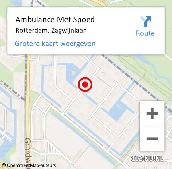 Locatie op kaart van de 112 melding: Ambulance Met Spoed Naar Rotterdam, Zagwijnlaan op 24 augustus 2016 00:23