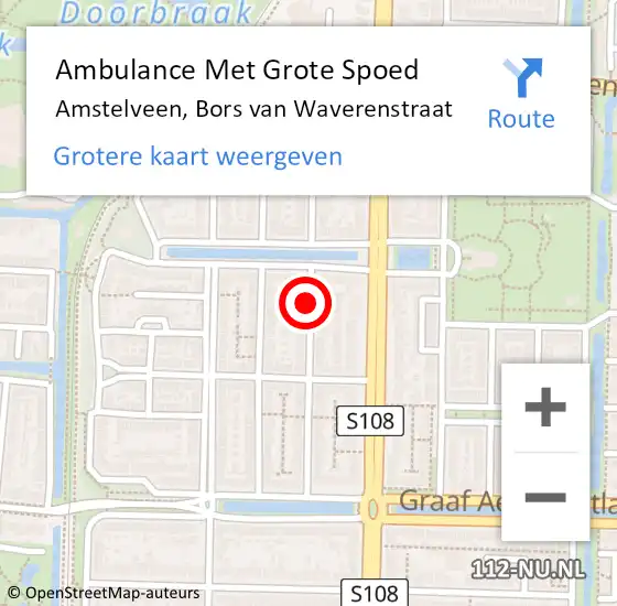 Locatie op kaart van de 112 melding: Ambulance Met Grote Spoed Naar Amstelveen, Bors van Waverenstraat op 24 augustus 2016 01:06