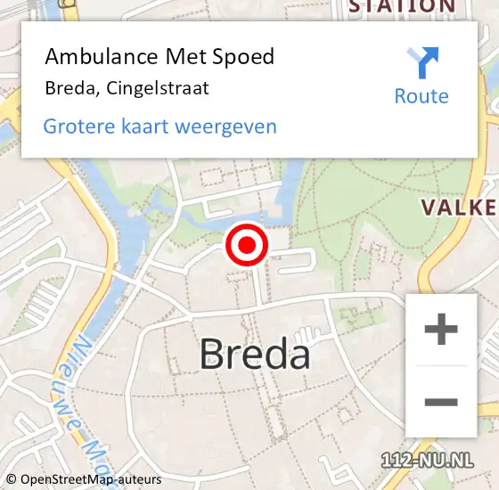 Locatie op kaart van de 112 melding: Ambulance Met Spoed Naar Breda, Cingelstraat op 24 augustus 2016 02:29