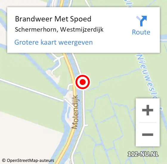 Locatie op kaart van de 112 melding: Brandweer Met Spoed Naar Schermerhorn, Westmijzerdijk op 24 augustus 2016 20:26