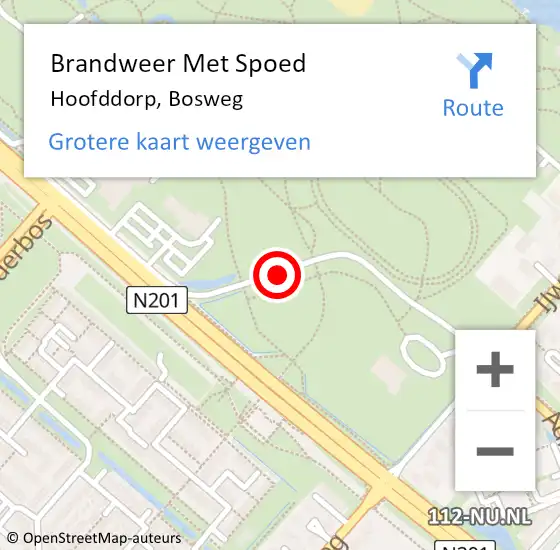 Locatie op kaart van de 112 melding: Brandweer Met Spoed Naar Hoofddorp, Bosweg op 25 augustus 2016 05:25