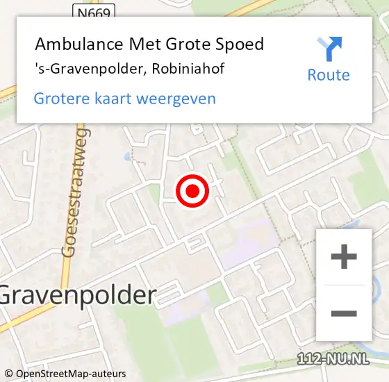 Locatie op kaart van de 112 melding: Ambulance Met Grote Spoed Naar 's-Gravenpolder, Robiniahof op 25 augustus 2016 22:04