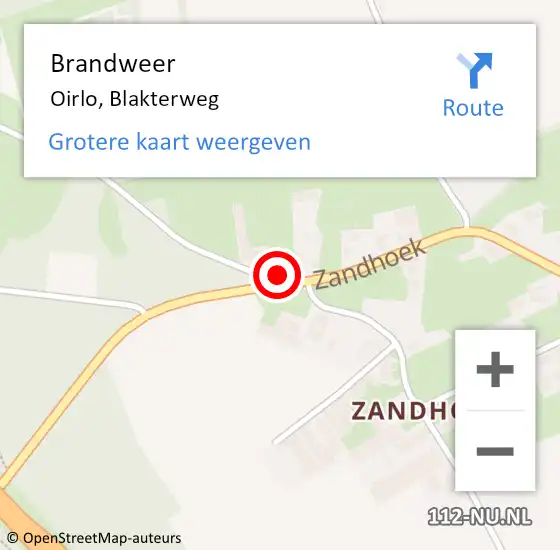 Locatie op kaart van de 112 melding: Brandweer Oirlo, Blakterweg op 25 augustus 2016 22:54